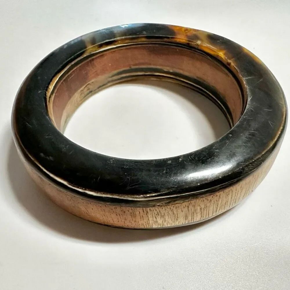 Wood and horn vintage bangle bracelet